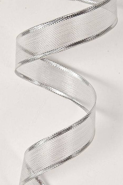 5/8" X 25yds Metallic Organza Ribbon W/silver Edge Silver