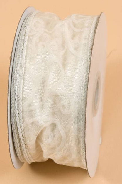 2" X 27yds Wired Sheer Ribbon Swirl Ivory