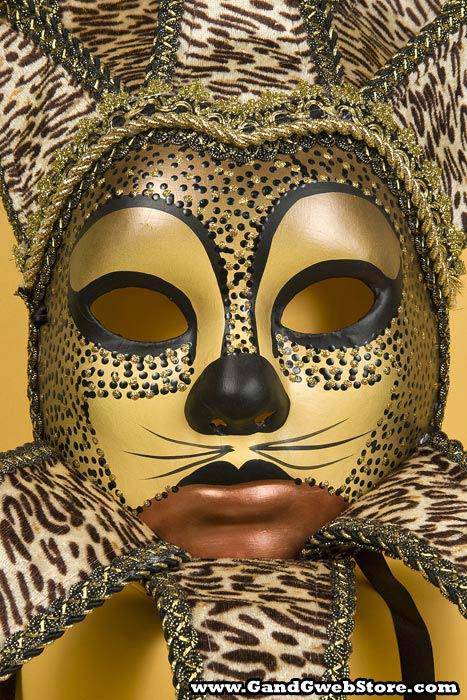 Glitter Tiger Mask W/bell Brown/black