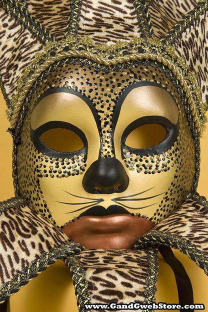 Glitter Tiger Mask W/bell Brown/black