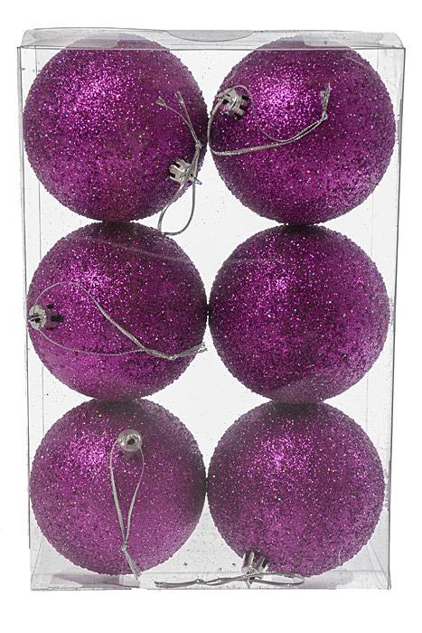 80mm Plastic Ball W/glitter Bead Pkg/6 Purple