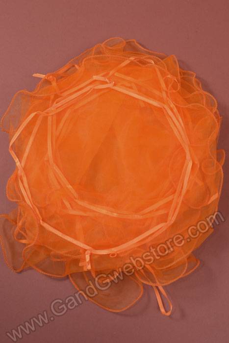 11" Round Organza Tie Pouch Ruffled Edge Orange Pkg/12