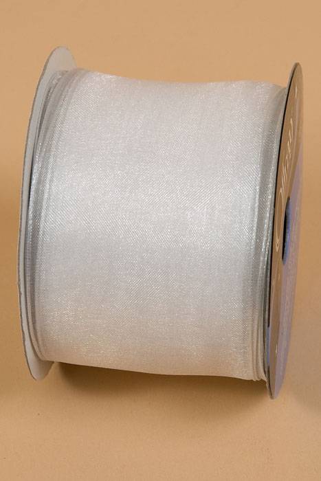2.5" X 25yds Wired Encore Sheer Ribbon White