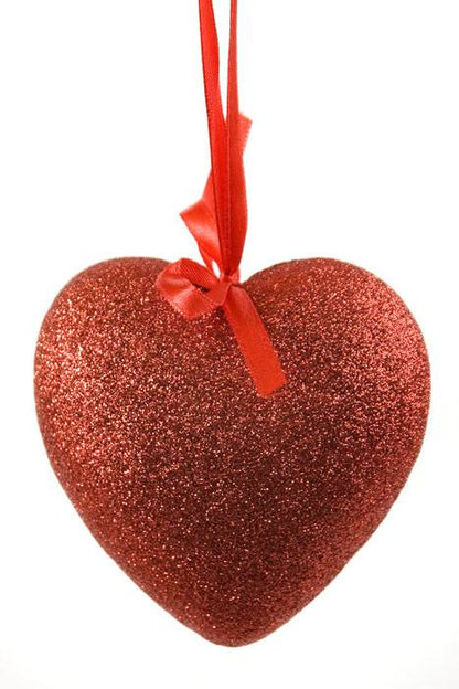 4" Glitter Solid Heart Hanging Red