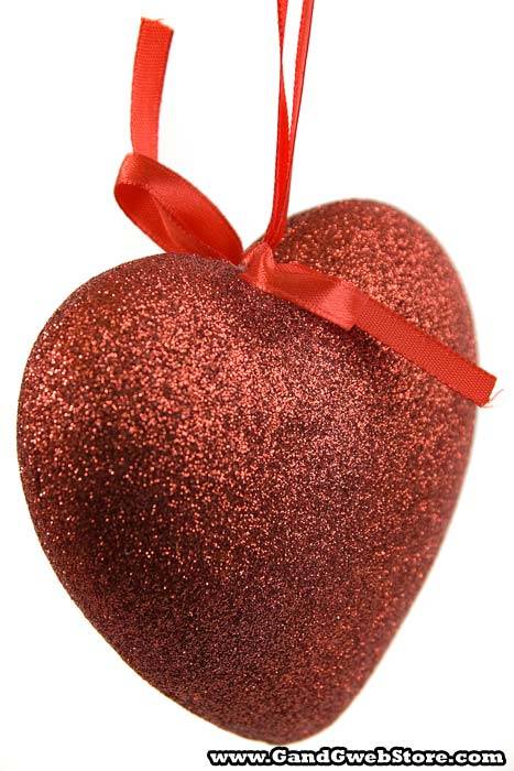 4" Glitter Solid Heart Hanging Red