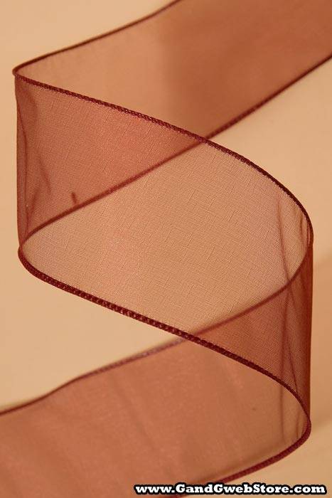 2.5" X 50yds Wired Sheer Spring Ribbon Burgundy