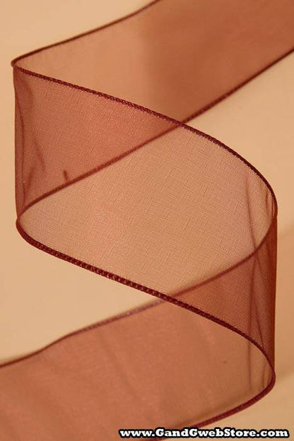 2.5" X 50yds Wired Sheer Spring Ribbon Burgundy