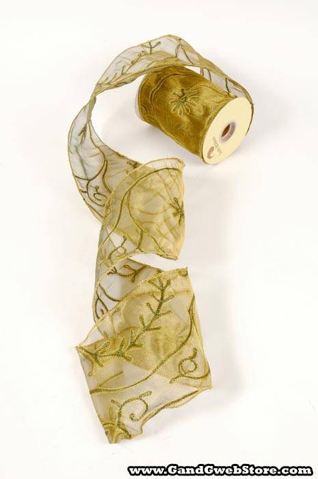 6" X10yds Embossed Sheer Ribbon Green