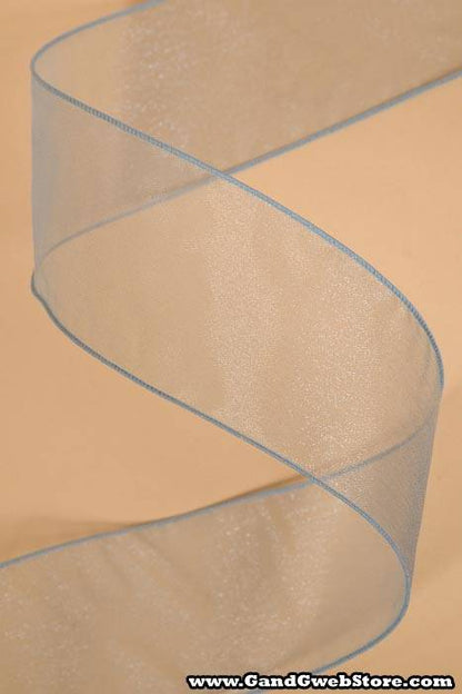 2.5" X 50yds Wired Sheer Spring Ribbon Blue