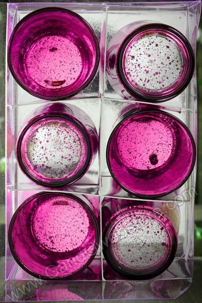 2.5&quot; Mercury Glass Votive Holder Fuchsia Pkg/6