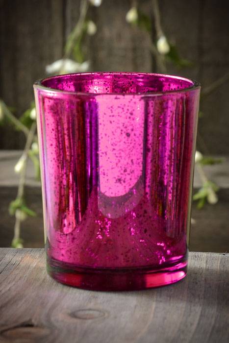 2.5&quot; Mercury Glass Votive Holder Fuchsia Pkg/6