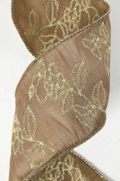 3" X 5yds Embroidery Flower Ribbon Mocha