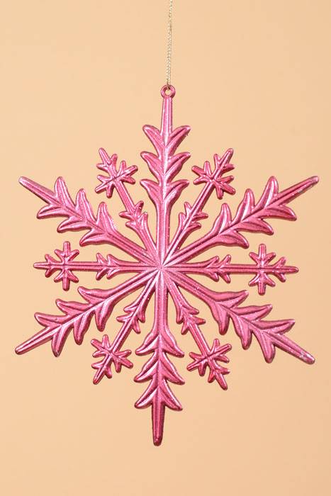6" Metallic Snow Flake Ornament Fuchsia Pkg/6