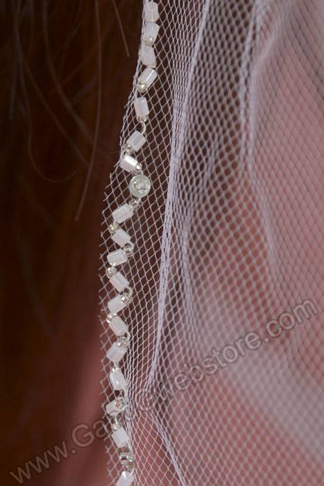 Single Layer Bead Chain Stitch Edge Veil White