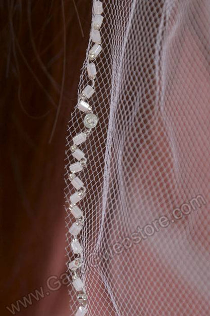 Single Layer Bead Chain Stitch Edge Veil White