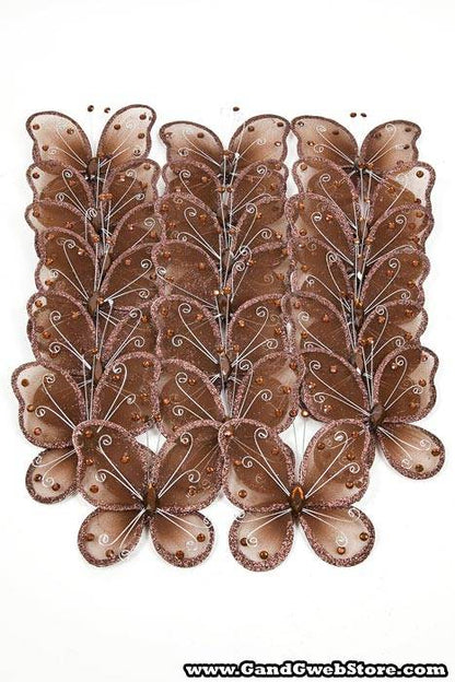 5" Wired Decoration Butterfly Dark Brown Pkg/20