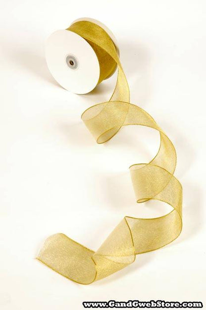 2.5" X 25yds Wired Met. Organza Ribbon Gold