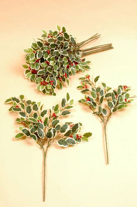 19" Mini Holly Spray (Green/White)