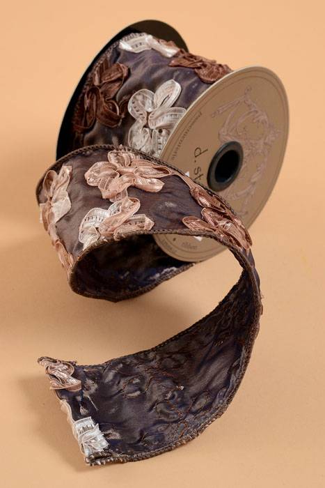 3" X 5yds Soutache Taffeta Wired Ribbon Taupe