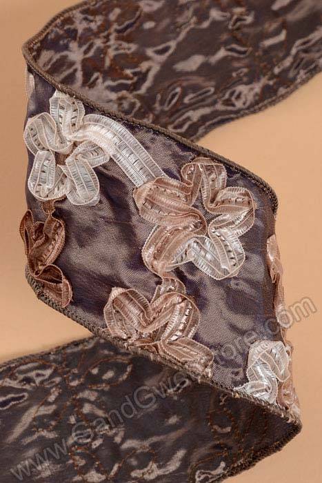 3" X 5yds Soutache Taffeta Wired Ribbon Taupe