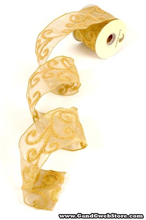 4"x10yd Emb Sheer Ribbon Gold
