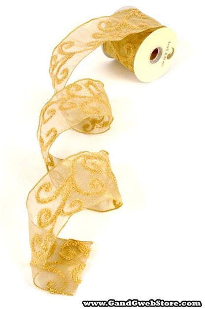 4"x10yd Emb Sheer Ribbon Gold
