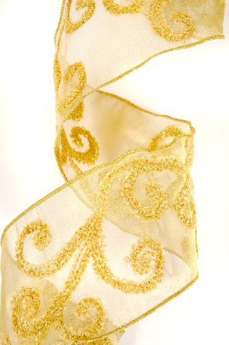 4"x10yd Emb Sheer Ribbon Gold