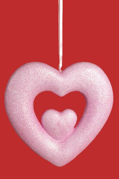 7.5" Glitter Double Heart Hanging Pink
