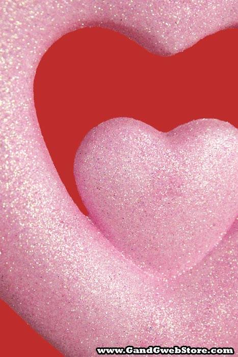 7.5" Glitter Double Heart Hanging Pink