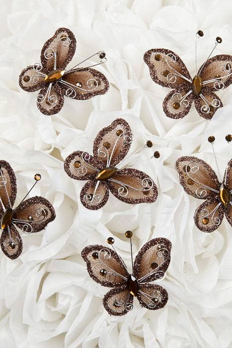 2" Wired Decoration Butterfly Brown Pkg/20