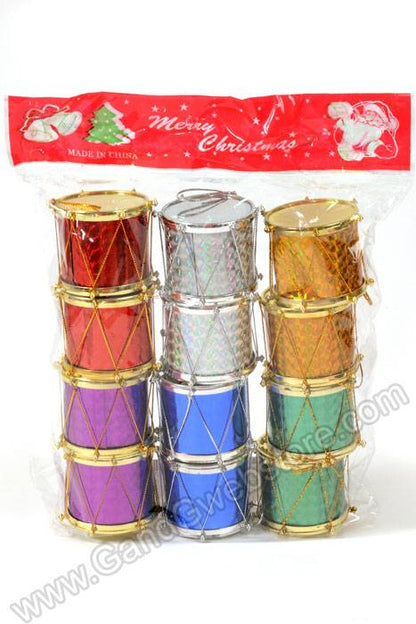 1" Laser Drum Ornament Assort Pkg/12