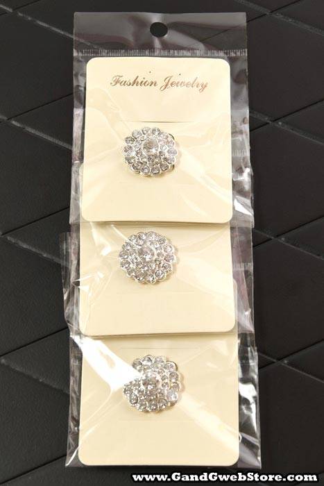 22mm Round Ribbon Button W/diamond Crystal Pkg/3