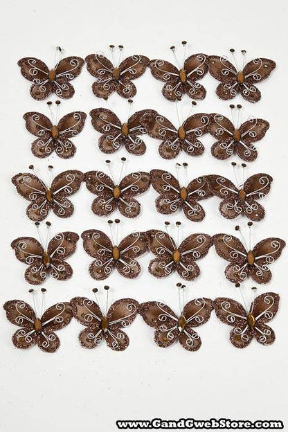 2" Wired Decoration Butterfly Brown Pkg/20