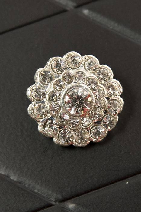 22mm Round Ribbon Button W/diamond Crystal Pkg/3