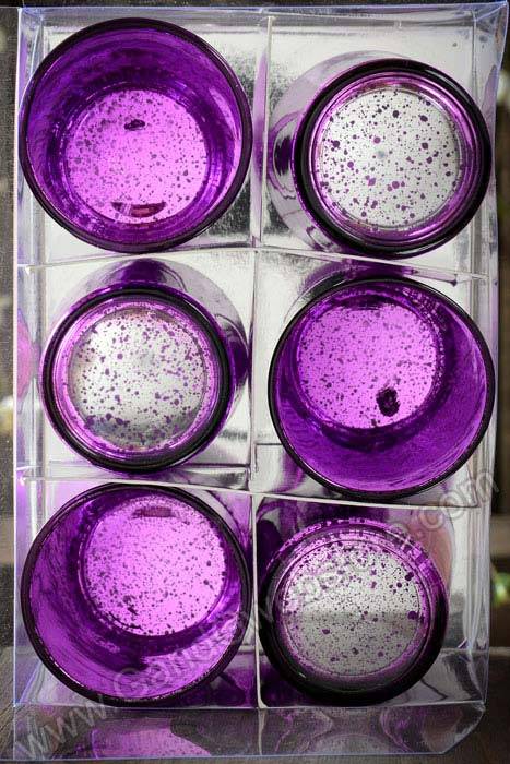 2.5&quot; Mercury Glass Votive Holder Purple Pkg/6