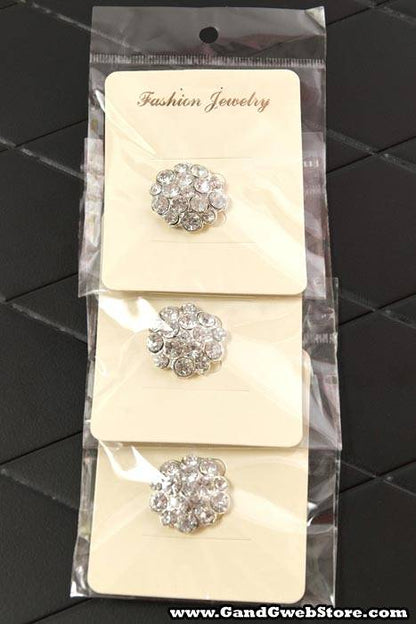 25mm Round Ribbon Button W/diamond Crystal Pkg/6
