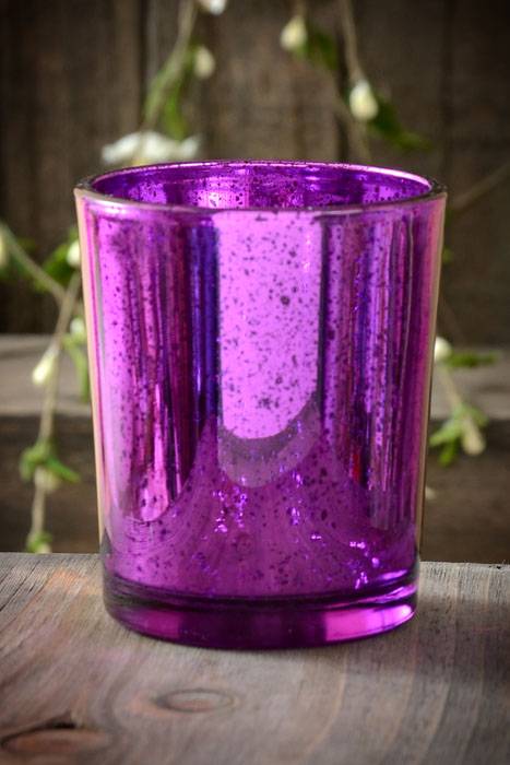 2.5&quot; Mercury Glass Votive Holder Purple Pkg/6