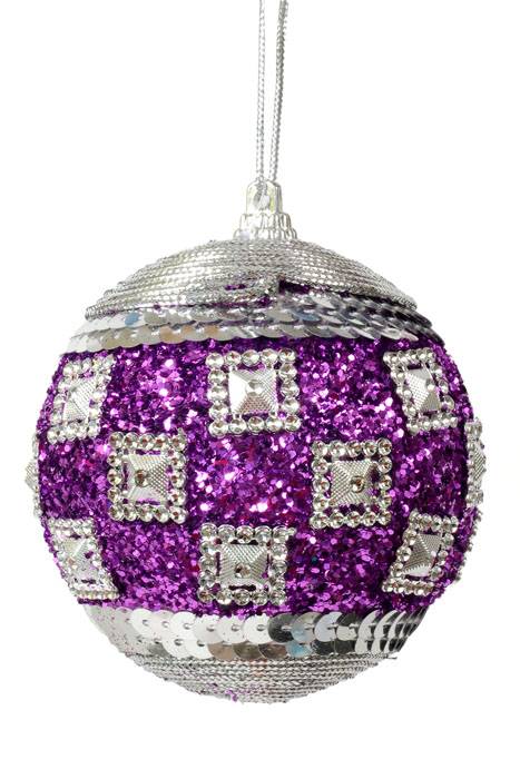 4" Glitter Sequin Ball Ornament Purple/silver Pkg/3