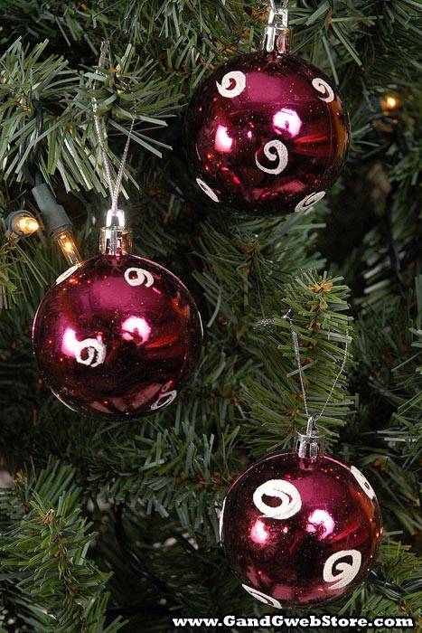 60mm Shiny Plastic Ball W/white Swirl Wine Pkg/12