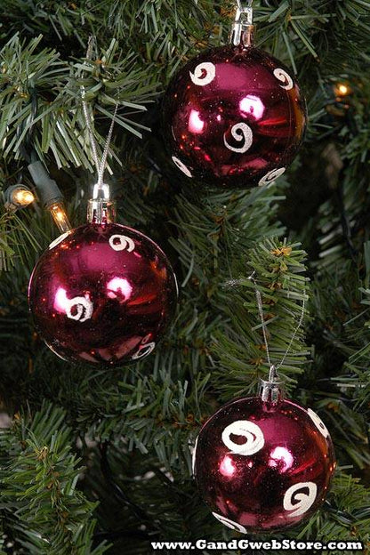 60mm Shiny Plastic Ball W/white Swirl Wine Pkg/12