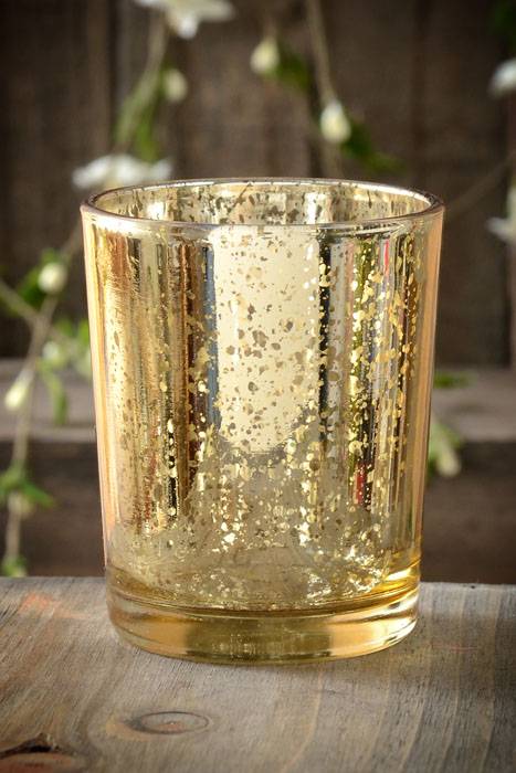 2.5&quot; Mercury Glass Votive Holder Gold Pkg/6