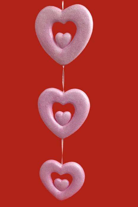 33" Glitter Double Open Heart Hanging Pink