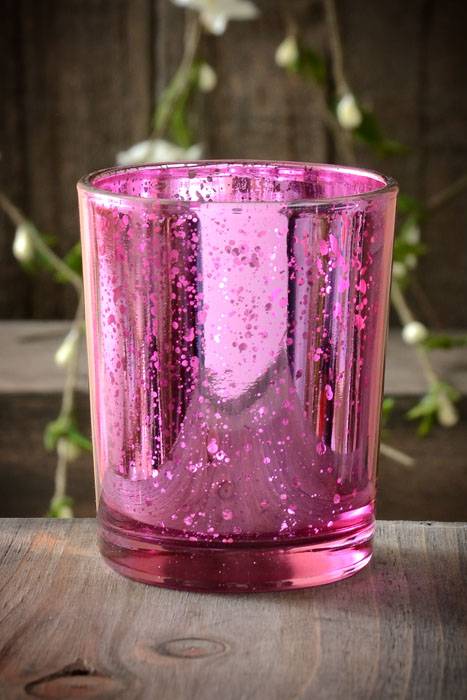 2.5&quot; Mercury Glass Votive Holder Pink Pkg/6