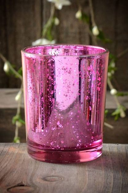 2.5&quot; Mercury Glass Votive Holder Pink Pkg/6