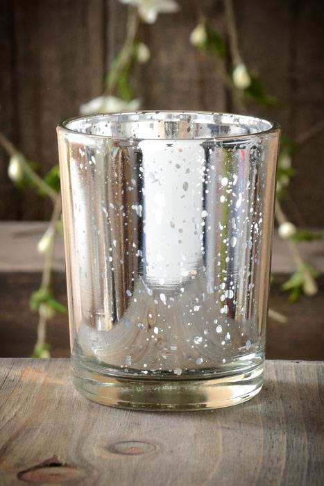 2.5&quot; Mercury Glass Votive Holder Silver Pkg/6