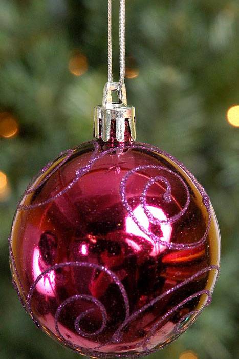 60mm Shiny Plastic Ball W/purple Glitter Swirl Burgundy/purple Bx/12