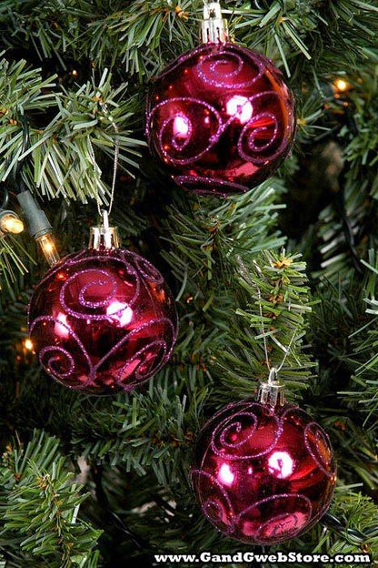 60mm Shiny Plastic Ball W/purple Glitter Swirl Burgundy/purple Bx/12