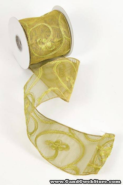 4" X 10yds German Tissue Swirl Embroidery Apple Green