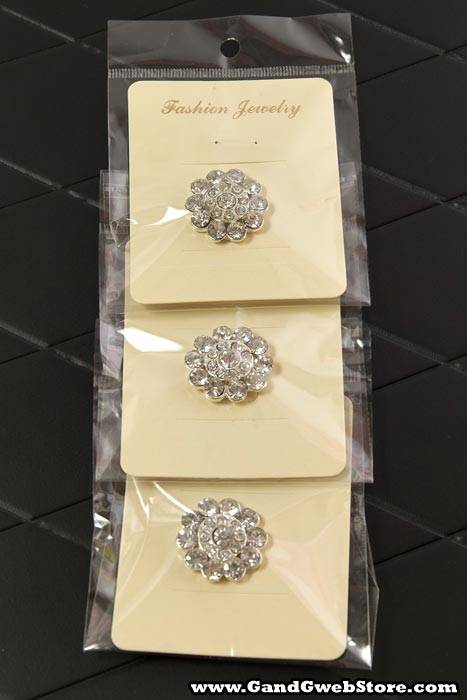 25mm Round Ribbon Button W/diamond Crystal Pkg/3