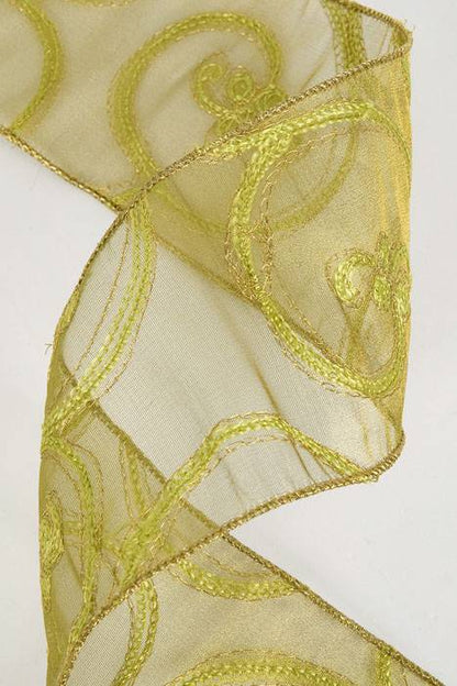 4" X 10yds German Tissue Swirl Embroidery Apple Green